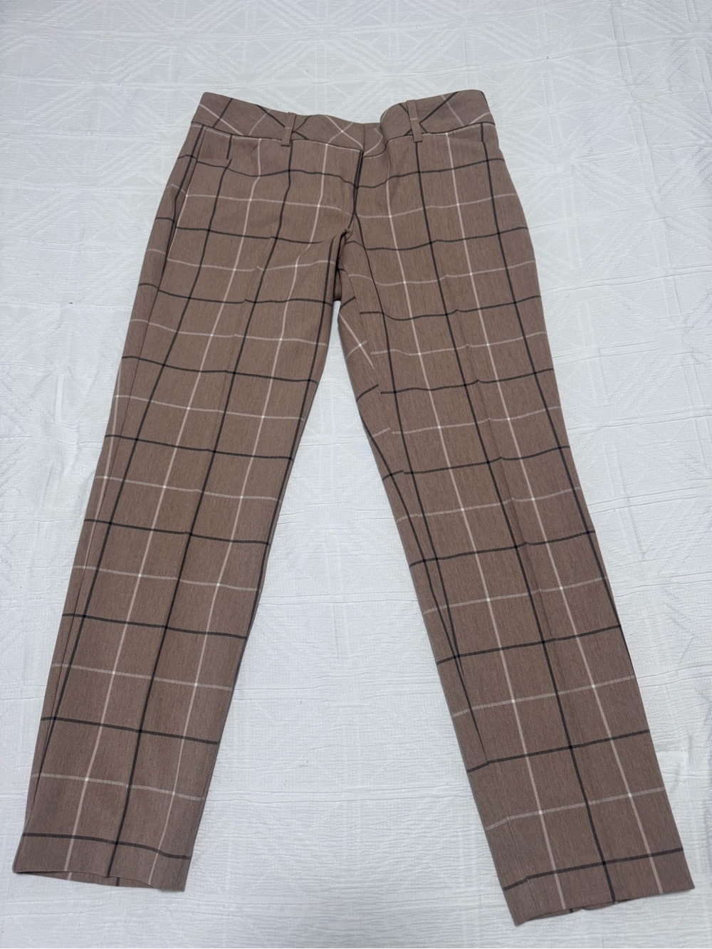 Express, Women’s Brown Windowpane Dress Pants, Editor, Ankle